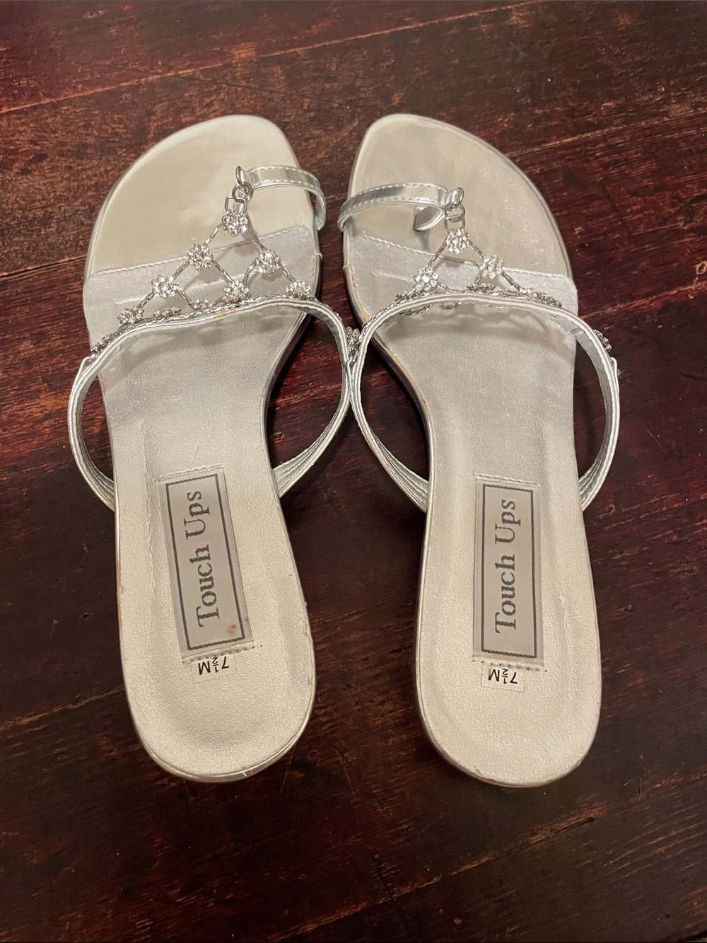 Touch Ups Silver Crystal T-Strap Women's Sandals
